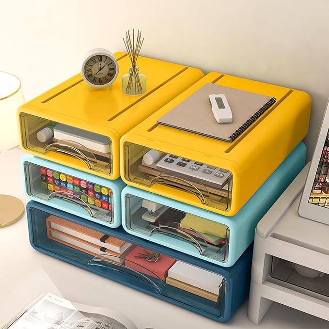 Desk Organizer with Drawers, Stackable Storage Drawers with Compartments Desktop Organization for Office Supplies, Makeup, Pencils, Tape, Erasers, Paperclips, Chargers (2S2M) - Image 4