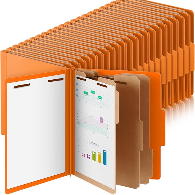 Skyygemm 48 Pcs Classification Folder Letter Size, 3 Divider File,Orange | Back to School Supplies, Pressboard File with Fastener, Expanding Organizer Bulk for School Teacher, Office Employee, Staff by Skyygemm