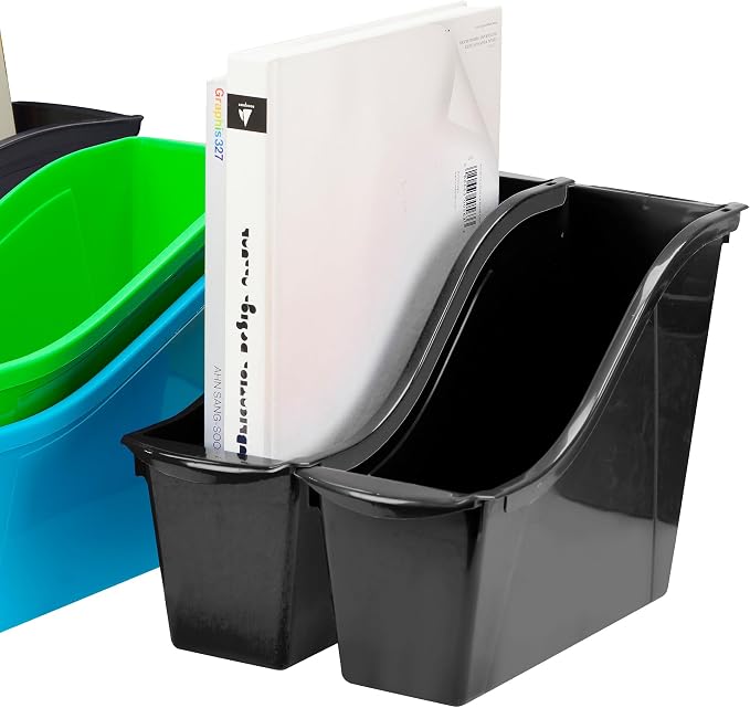 Storex Small Book Bin - Interlocking Plastic Organizer for Home, Office, and Work Space - Black, 6-Pack (70123E06C) - Image 4