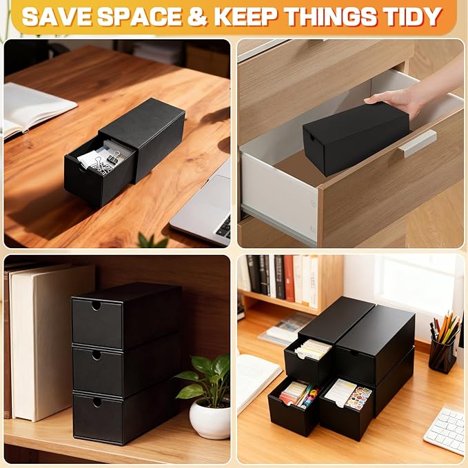 6Packs 3x5 Index Card Box,Index Card Organizer Box with Lid,Hold 6000 Cards,Black Recipe Holder for 3''x5'' Notecard Recipe Flashcard Card - Image 7