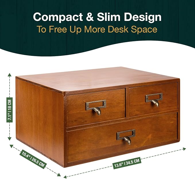 Modular Stackable Desktop Apothecary Cabinet with 3 Drawers - Solid Wood Medicine Cabinet for Tabletop - Card Catalog Drawers with Label Holders - Desktop Chest Drawer for Storage and Organization - Image 5