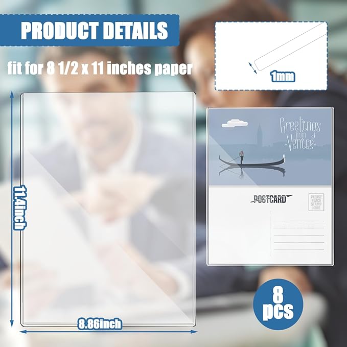 8 1/2" x 11" Rigid Print Protectors Clear Sheet Protectors Hard Plastic Paper Page Magazine Protectors for Collectors Rigid Top Loaders Document Holder Birth Certificate Protector (8) - Image 6