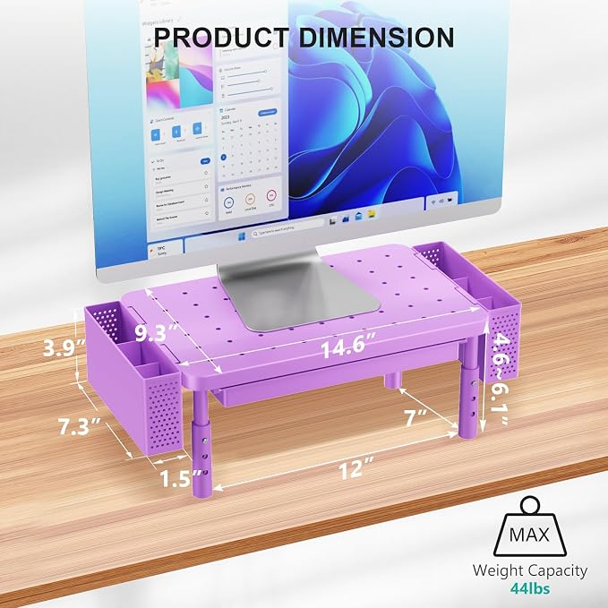 WALI Computer Monitor Stand with Storage, Desk Organizer with Drawer and Pen Holder, Desk Monitor Riser 3 Height Adjustable, Laptop Riser for Laptop, Printer (PTT003-V), 1 Pack, Violet - Image 7