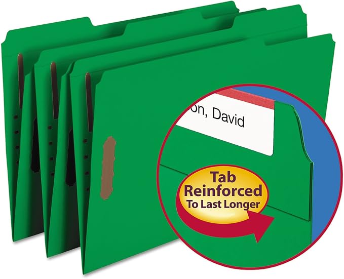 Smead Fastener File Folder, 2 Fasteners, Reinforced 1/3-Cut Tab, Legal Size, Green, 50 per Box (17140) (Pack of 1) by SMEAD