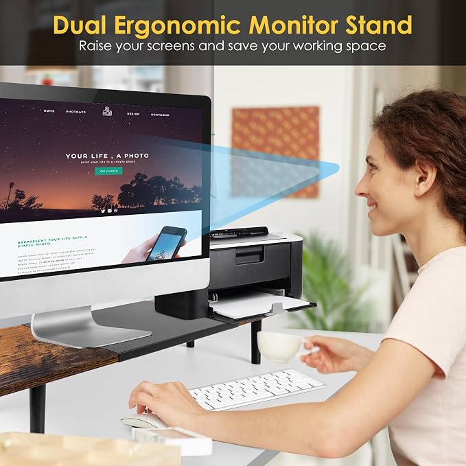 Across-Star Dual-Monitor-Stand-Riser-For-Desk Adjustable Length 32-40 Inch，Large Desktop Computer Monitor Riser For 2 Screens，Desk Shelf Organizer Riser Stand For Computer/Laptop/PC/Printer/TV Black - Image 5