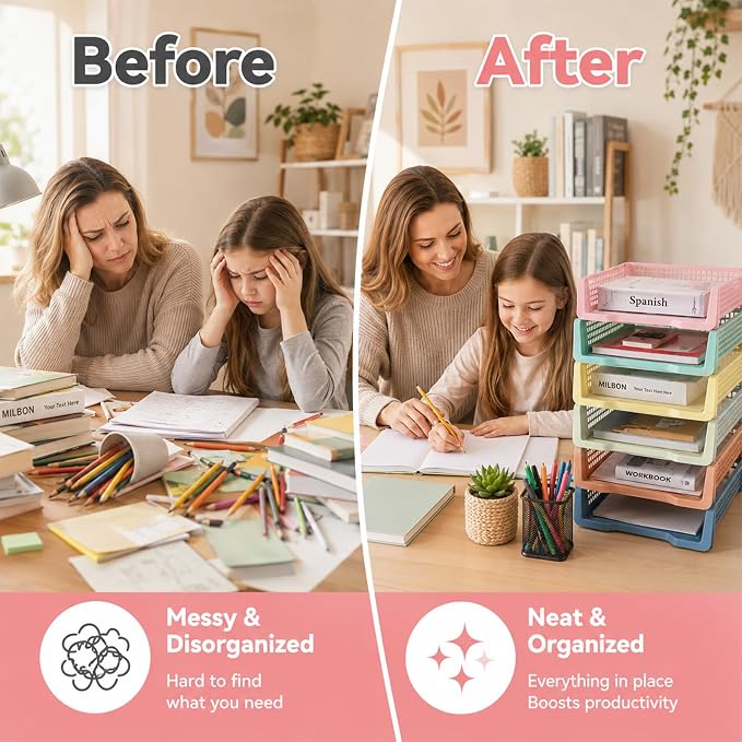 Set of 12 Boho Turn in Trays for Teachers Stackable Classroom Paper Letter Trays Plastic Classroom Desk Letter Organizer Tray Storage Baskets for Library, Drawers, Office, Home - Image 5