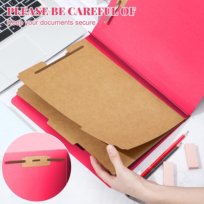 AmazingSpark 36 Pcs Classification Folder Letter Size Bulk 2 Divider Pressboard File Folder with Expansion 2 Prong Fastener Heavy Duty Office File Organizer for School Medical Document(Hot Pink) - Image 3