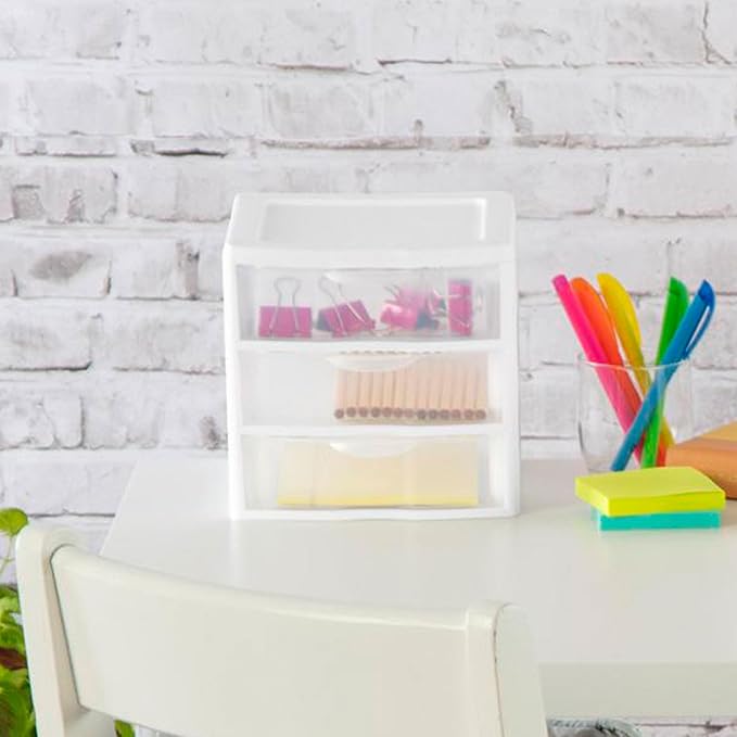 Sterilite Clearview Plastic Multipurpose Small 3 Drawer Desktop Storage Organization Unit for Home, Classrooms, or Office Spaces, White, 6 Pack | White - Organizing Drawers, Containers for Bathroom, Closet, Kitchen, and Bedroom - Image 5