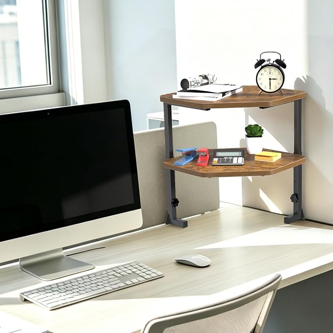 Corner Desk Shelf, Clamp on Desk Shelf Above or Below Desk 16" 2 Tier | Corner Clamp-on Shelving for Desk Corners for Small Spaces, Gaming Devices and Office Organizer, Space-saving L-shelf - Image 8