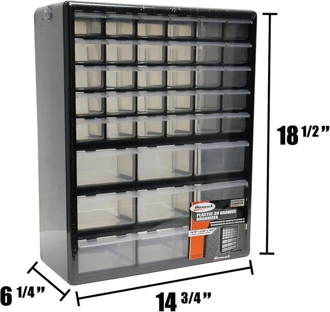 Homak Parts Organizer, Black, 39 Drawers - Image 3