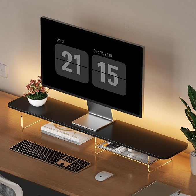 AFOOYO Large Dual Monitor Stand For Desk,43 Inch Desktop Computer Riser with Felt Drawer Acrylic Legs Desk Shelf Organizer For Computer/Laptop/PC/Printer/TV by AFOOYO