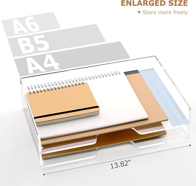 SANRUI 4 Tier Acrylic Paper Letter Tray Desk Stackable Organizer Trays，Clear Enlarged A4 Stackable File Document Tray， Workspace Office Supplies Organizers and Accessories Sorter，13.82inx9.29inx6.7in - Image 7