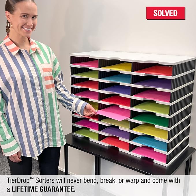 Ultimate Office TierDrop Desktop Organizer, 24 Compartment Sorter, 3-Wide | Sorts documents, forms, mail for office or classroom; modular no-tool assembly design, easily expands with add-on tiers - Image 3