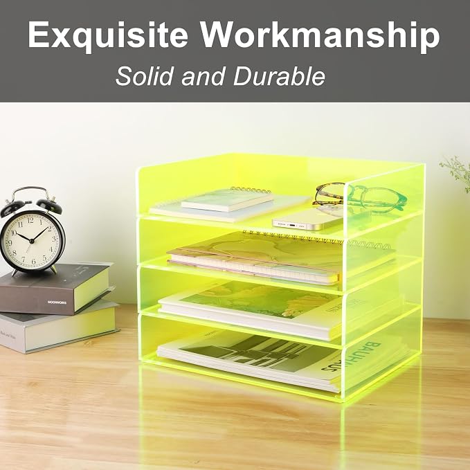 Gelite Acrylic File Organizer for Desk 4 Tiered Stackable Letter Tray Office Paper Storage Desktop Document Sorter, Neon Green - Image 7