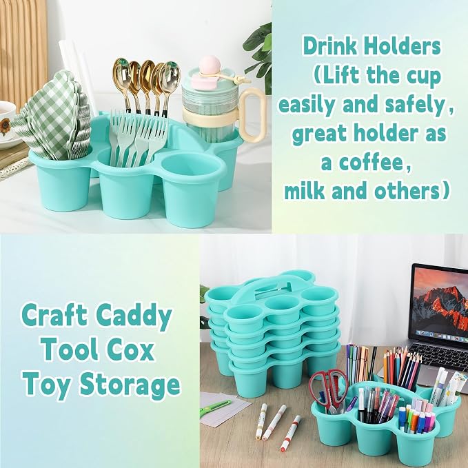 6 Pack Classroom Caddy with Handle Plastic Storage Caddy Organizer with 6 Compartments Drink Cup Caddies Holder Portable Storage Bin for Pencil, Crayon, Marker, Home, Office, School Supplies(Blue) - Image 5