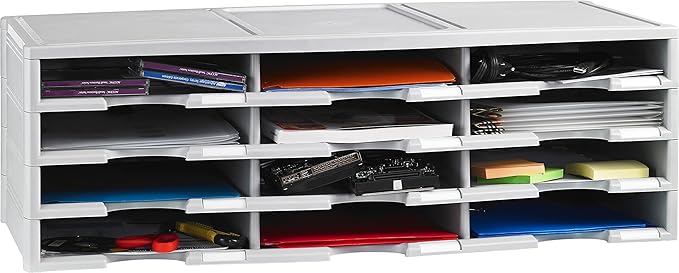 Storex 12-Compartment Literature Organizer/Document Sorter, Grey (61601U01C) | compartment Organizer by Storex