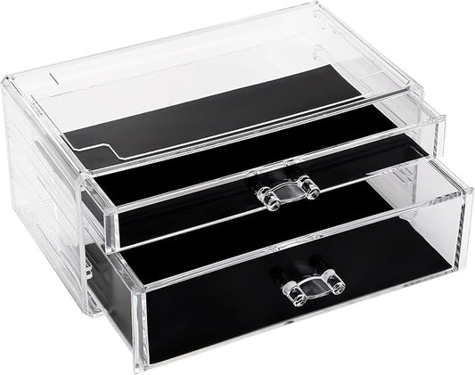 Sea Team Stackable Clear Acrylic Makeup Organizer with Drawers for Vanity | Cosmetic Display Case, Jewelry Storage Box with 1 Large and 1 Middle Drawers, Ideal for Dresser, Bathroom, Countertop by SeaTeam