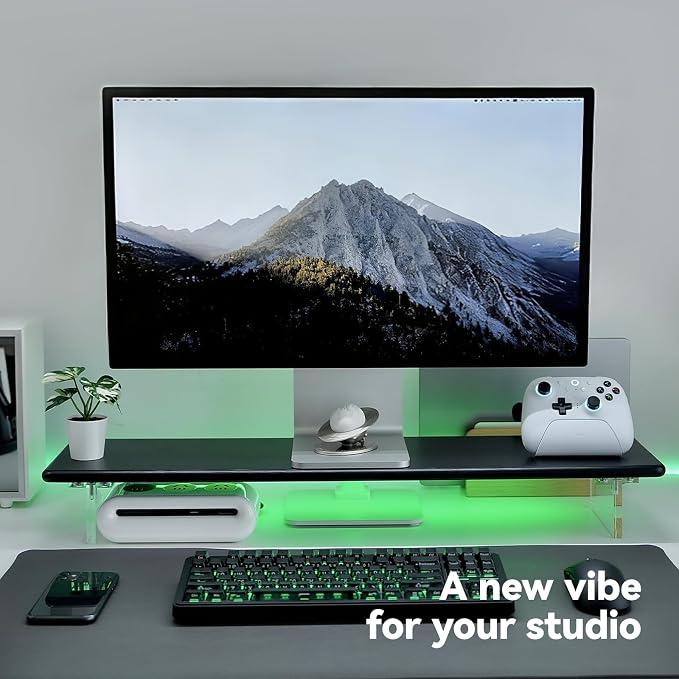 Bamboo Monitor Stand, Desk Shelf with Acrylic Legs and RGB Lights | 31.5-Inch Wide, 3.3-Inch Clearance, Fits Monitor, Laptop, Printer and Speakers for Small Desks - Image 5