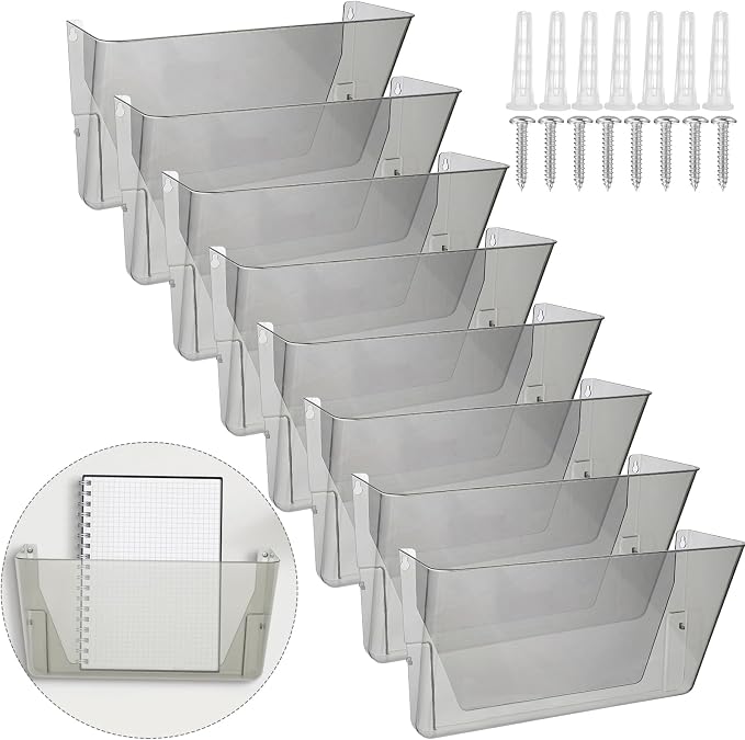 Colarr 8 Pcs Wall File Holder Organizer Plastic Wall Mount Mail Organizer with Screws Single Pocket Hanging Folder Paper Magazine Holder for Walls Office Home Classroom(Gray) by Colarr