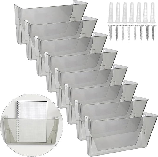Colarr 8 Pcs Wall File Holder Organizer Plastic Wall Mount Mail Organizer with Screws Single Pocket Hanging Folder Paper Magazine Holder for Walls Office Home Classroom(Gray) by Colarr