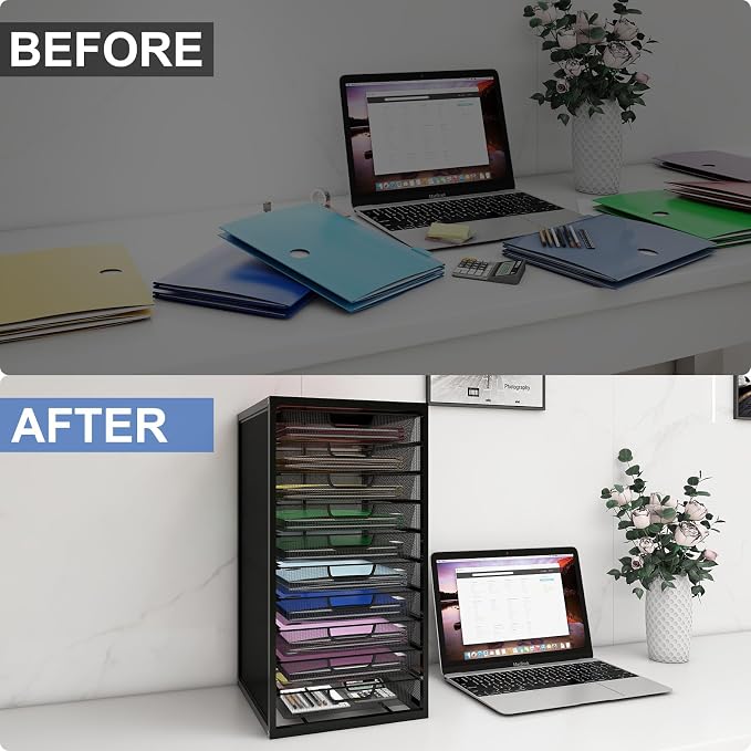 Natwind Mesh File Organizer with 10 Tier Sliding Drawers,Black | Office Supplies Desktop Organizers and Accessories, Paper Letter Tray, File Binder Organizer for Home Office School - Image 7