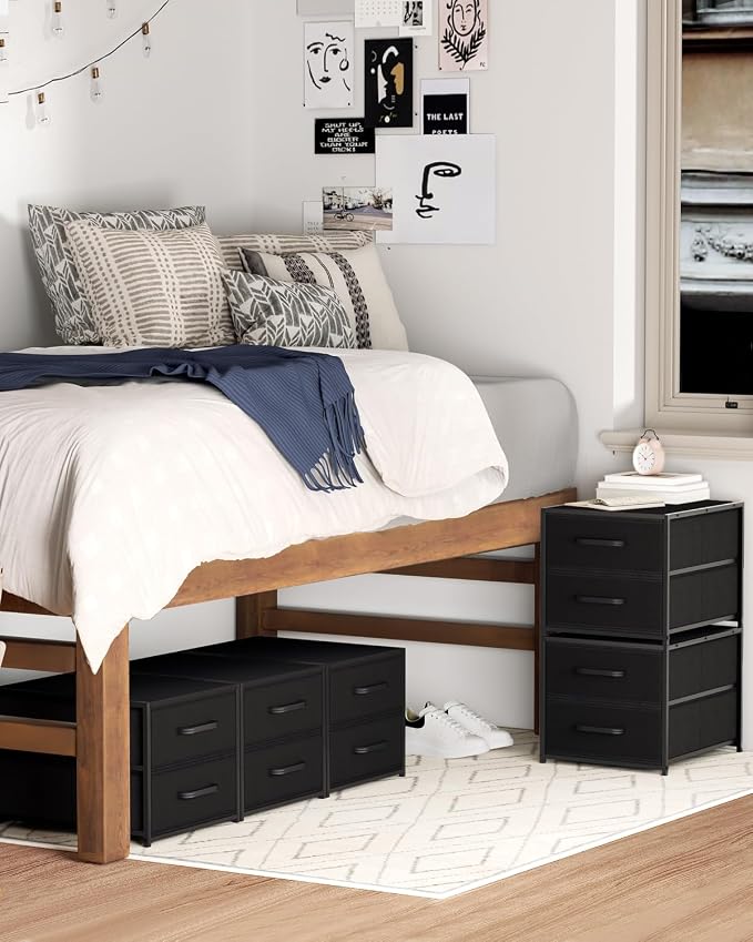 Stackable Storage Drawers - 2 Tier Closet Organizer with Metal Handles, Fabric Dresser with Collapsible Bins for Bedroom, Dorm, Office, Black, 2 Pack - Image 5