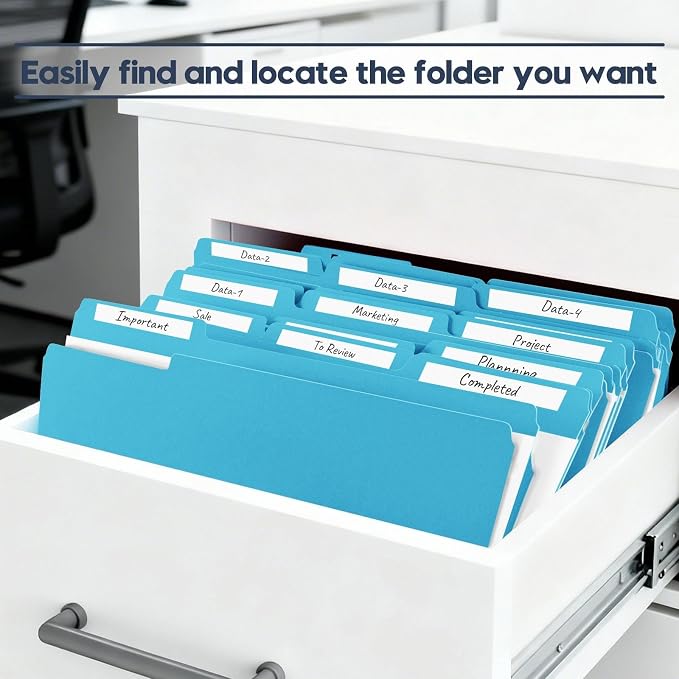 File Folders,Colored File Folders Letter Size 8.5" x 11",150 Pack 1/3 Cut Tab Bulk Durable Paper Folders with Blank Labels,File Folder for Office Business School Home Use,Lake Blue - Image 6