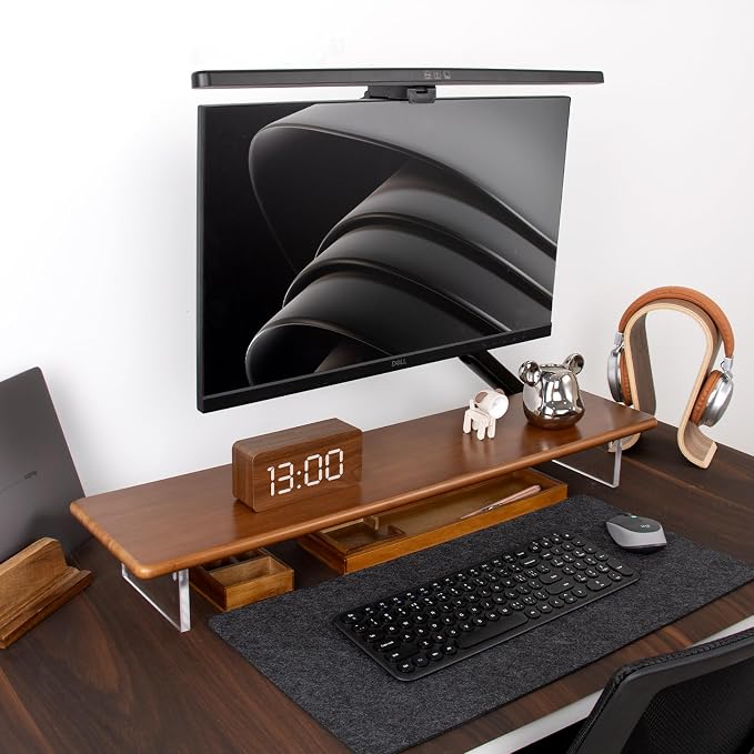 Bamboo Monitor Stand Riser, Brown Desk Shelf with Acrylic Legs | 31.5-Inch Wide, 3.3-Inch Clearance, Fits Monitor, Laptop, Printer and Speakers for Small Desks - Image 2