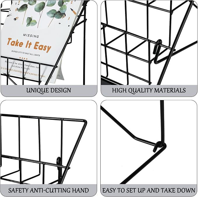 Queekay 6 Tier Wire Countertop Rack black Comic Book Holders Wide Wire Magazine Rack Tabletop Display Stand for Table Top Book Brochure Literature Comic Greeting Card Shelf Holder Stand - Image 3