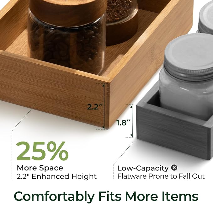 keechee 5-Piece Bamboo Drawer Organizer Set, 2.2" Deep Multi-Use Organizers for Utensils, Silverware, Cutlery, Desk, Bathroom, Junk Drawer & Makeup, Non-Slip Feet Included. - Image 2