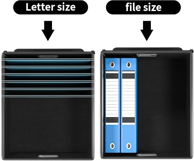 File Organizer Box with Lids, Collapsible File Folder Organizer | File Box with Plastic Slides for Document, Filing Bin for Letter Size Hanging File Folders (2 Pack, Black & White Lattice) - Image 4