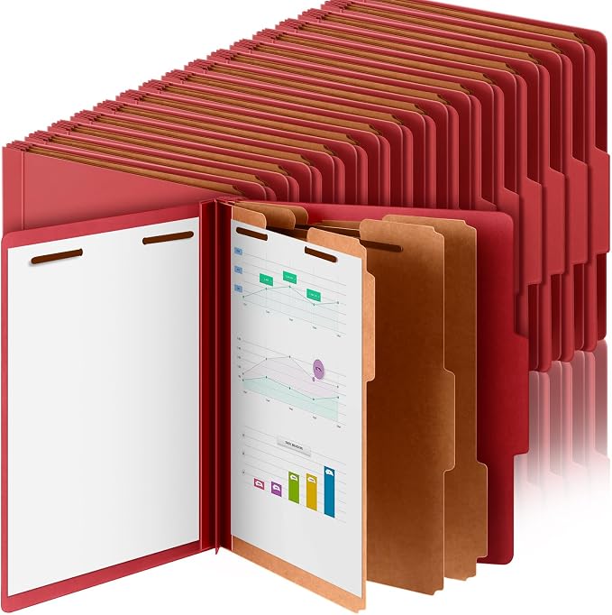 Skyygemm 36 Pcs Classification Folder Letter Size, 3 Divider File,Red | Back to School Supplies, Pressboard File with Fastener, Expanding Organizer Bulk for School Teacher, Office Employee, Staff by Skyygemm