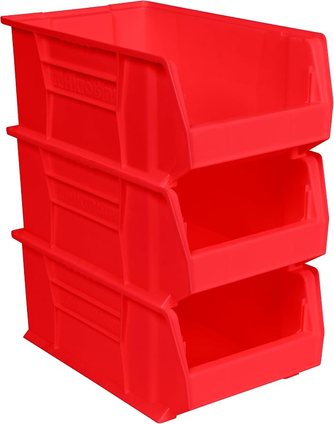 Akro-Mils 30281 Super-Size AkroBins Plastic Storage Bins, Space-Saving Stackable Bins for Garage, Classroom, Warehouse Organization, 20" L x 12" W x 8" H, Red, 3-Pack - Image 7