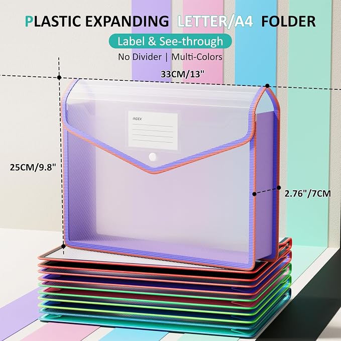 ThinkTex Plastic Expanding File Folder, Transparent envelopes with Snap | No Dividers,Large Capacity,Document Organizer for Bills&Taxes,Letter/A4 Size for School/Office/Home- Two-Tone-5pcs - Image 2