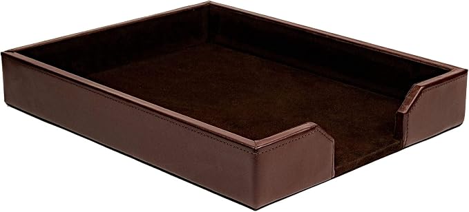 DACASSO Bonded Leather Desktop Letter Tray - Luxury Letter Holder & Paper Organizer for Desk - Office Organization & Executive Desk Decor - (Dark Brown) - Image 2