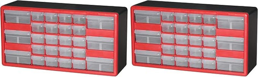 Akro-Mils 26-Drawer Plastic Drawer Storage Cabinet for Garage Organization, Bead Organizer, Building Bricks Storage, Teacher Toolbox, Makeup Organizer, 20-Inch W x 6-Inch D x 10-Inch H, 10126 Red by Akro-Mils
