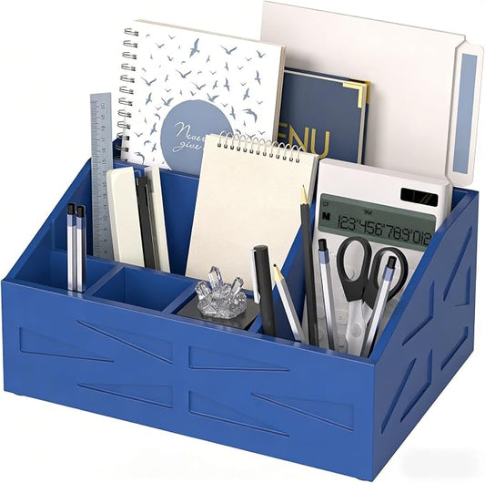 Wood Mail Organizer Countertop,Farmhouse Desk and Kitchen Countertop Storage, Letter Sorter, Desk Mail and Bill Organizer, Desktop File and Paper Holder (Blue) by BELOVALE