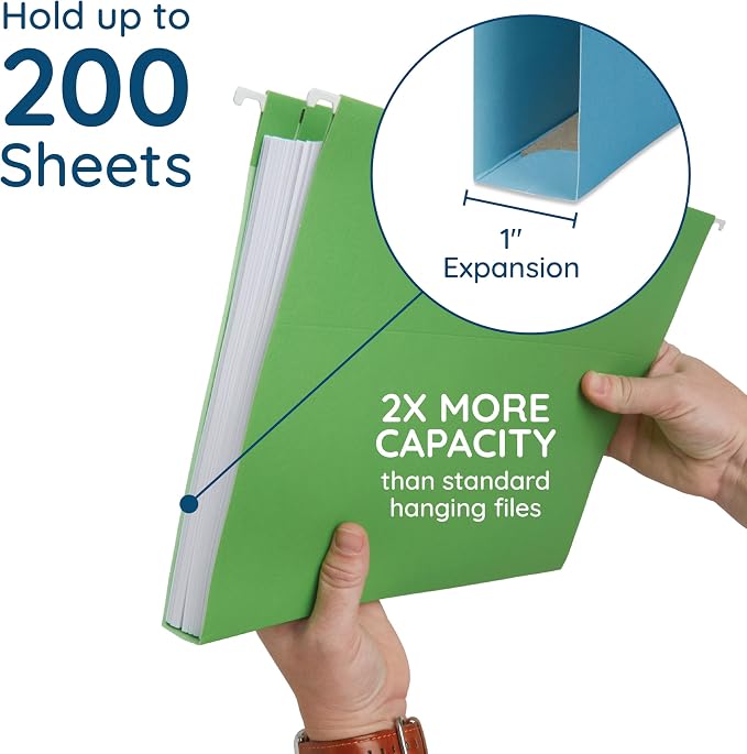 Blue Summit Supplies 25 Expandable Hanging File Folders, 1", Assorted | Letter size, 11pt, 1 in expansion, reinforced, tabs included, for bulky files, charts, and manuals - Image 4