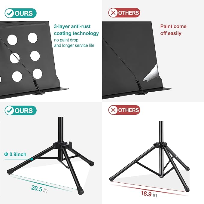 Vekkia 70 - inch Metal Professional Portable Perforated Sheet Music Stand | Folding Adjustable Holder/with Carrying Bag/Sturdy for Instrumental Performance, Band & Travel - Image 5