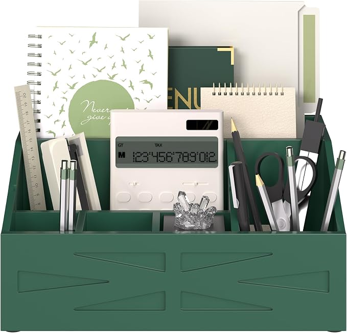 Wood Mail Organizer Countertop,Farmhouse Desk and Kitchen Countertop Storage, Letter Sorter, Desk Mail and Bill Organizer, Desktop File and Paper Holder (Green) by BELOVALE