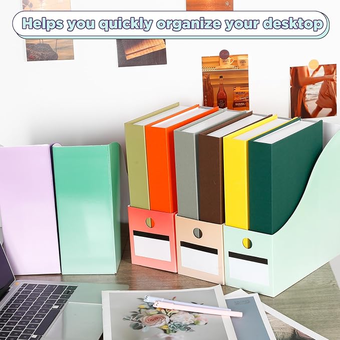 32 Pcs Magazine File Holder Set Including Colored Foldable Desk File Holder Organizer White Label Stickers Cat Pen Cardboard Magazine Storage Box for Document School Office (Gradient,Classic) - Image 7