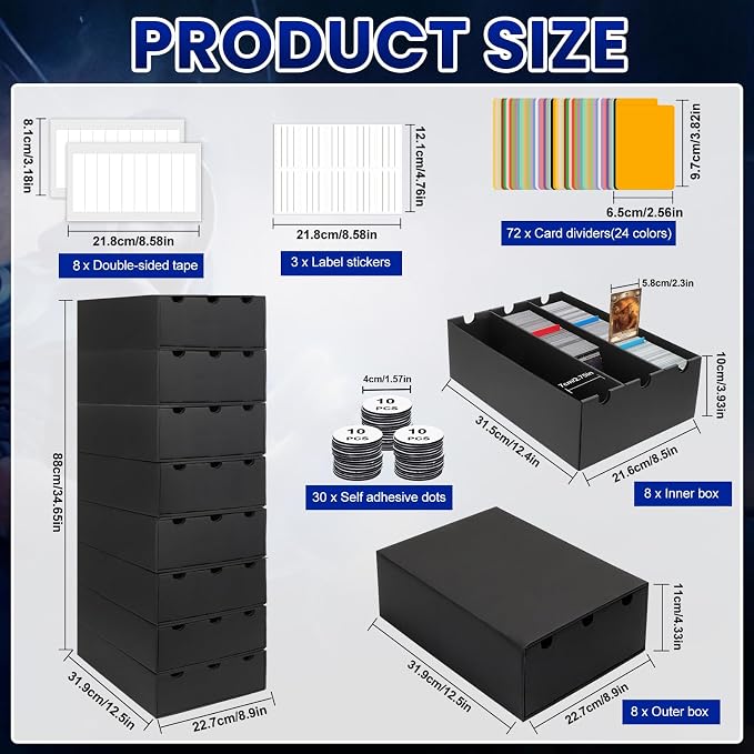 AOBOPLE Trading Card Storage Box,21000+ Cardboard Sports Card Boxes | Bulk Card Boxes with 72 Card Dividers,Labels +Tape,Stackable,Card Organizer for MTG TCG PTCG Sport Cards - Image 3