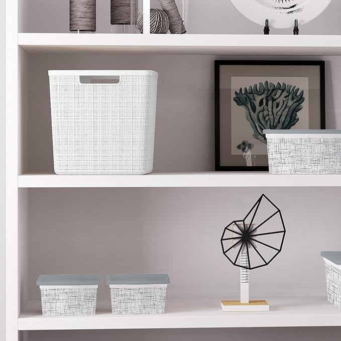 Curver Set of 4 Large Cube 17L Jute Decorative Plastic Organization and Storage Baskets - Perfect Bins for Home Office, Closet Shelves, Kitchen Pantry and All Bedroom Essentials, White - Image 3