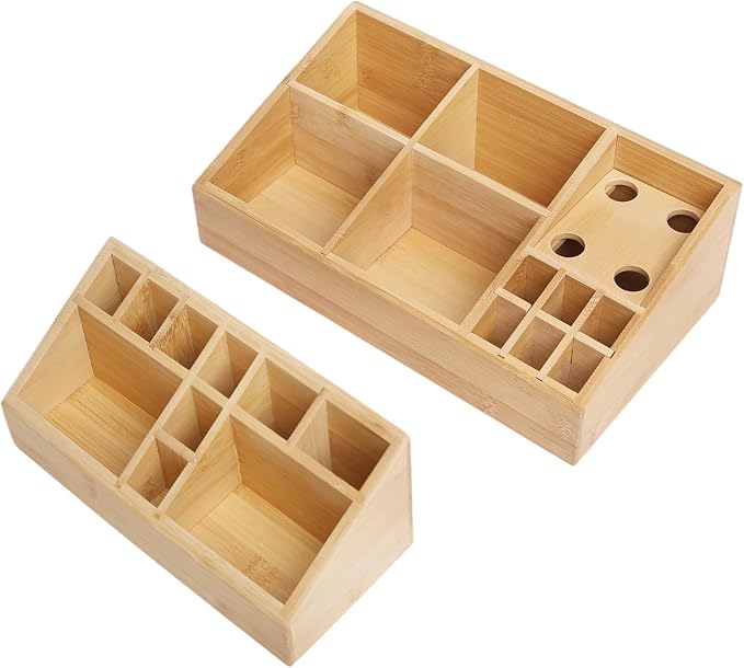2 Pack Bamboo Art Supply Organizer | 360° Rotating, Art Supply Holder & Office Storage Caddy, For Colored Pencils, Crayons, Paintbrushes - Image 7