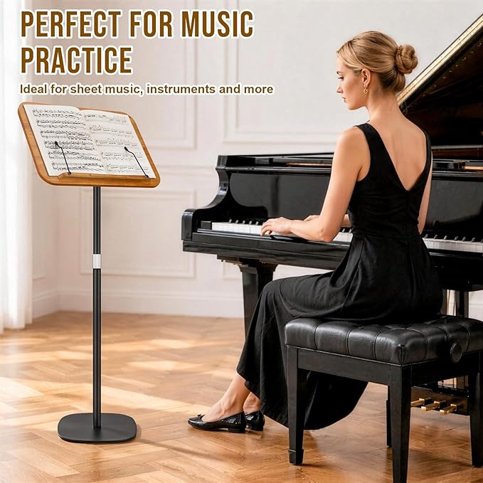 2-in-1 Dual-use Floor & Desktop Book Stand, 100% Solid Wood Book Stand, Adjustable Height 16.5"- 51" Laptop Floor Stand Book Holder with Page Clips for Cookbooks, Sheet Music (Natural Wood Color) - Image 7