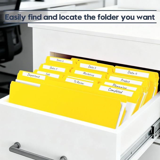 File Folders,Colored File Folders Letter Size 8.5" x 11",150 Pack 1/3 Cut Tab Bulk Folders,Durable Paper Folders with Blank Labels for Office Business School Home Use,Lemon Yellow - Image 6