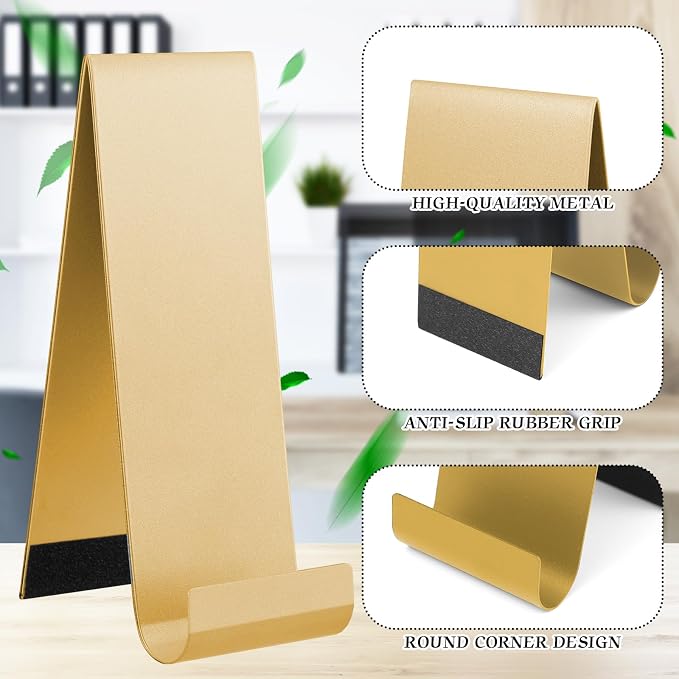Yaocom 4 Pcs Metal Fancy Brochure Holder Display Flyer Brochure Holder Stand Table Vertical Countertop Literature Organizer for Booklets Pamphlet Magazine Menu Journals(Gold) - Image 3