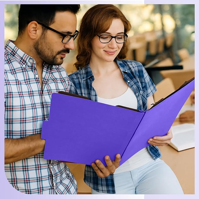 AmazingSpark 12 Pcs Legal Size Classification Folders 2 Divider, Bulk Pressboard File Folder with Expansion 2 Prongs Fastener Heavy Duty Office File Organizer for School Hospitals Home(Purple) - Image 6
