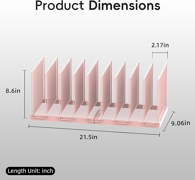 9-Section Desk File Organizer, Vertical File Holder, Mesh Desktop File Folder Metal File Organizer Stand for Office Home Classroom, Pink - Image 2