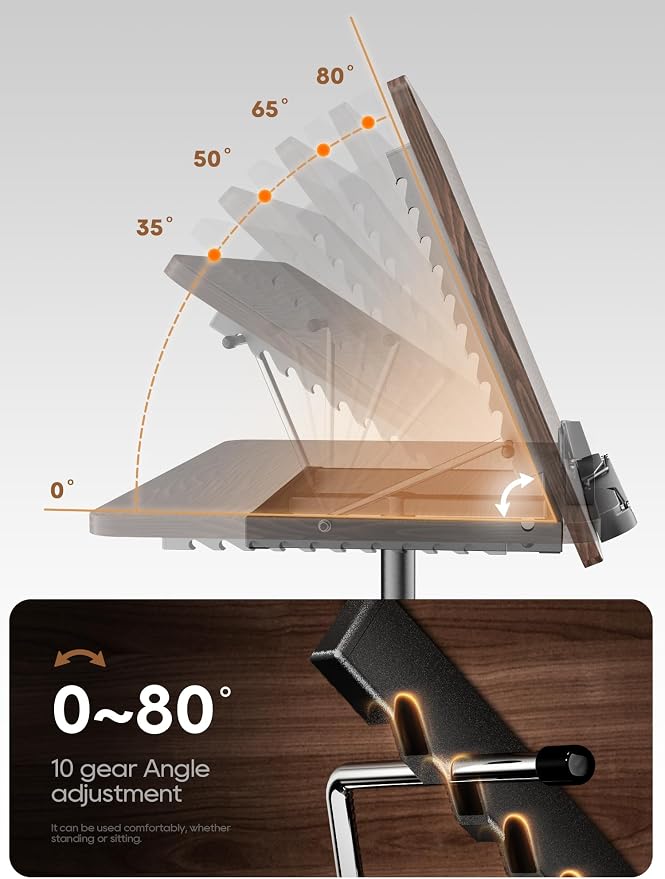 2 in 1 Adjustable Book Stand - Dual-Use Floor and Desktop Book Holder Stand, Height Adjustable 23.5-52 in, Elastic Page Clips for Music Sheet, Recipe, Tablet, Laptop-Black - Image 4